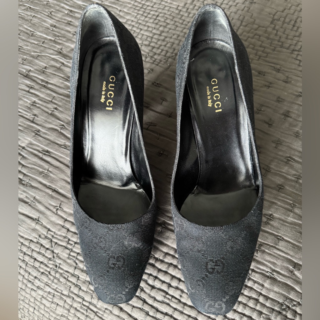Euc Vintage Gucci Black Signature Gg Canvas Platform Pumps Size 36